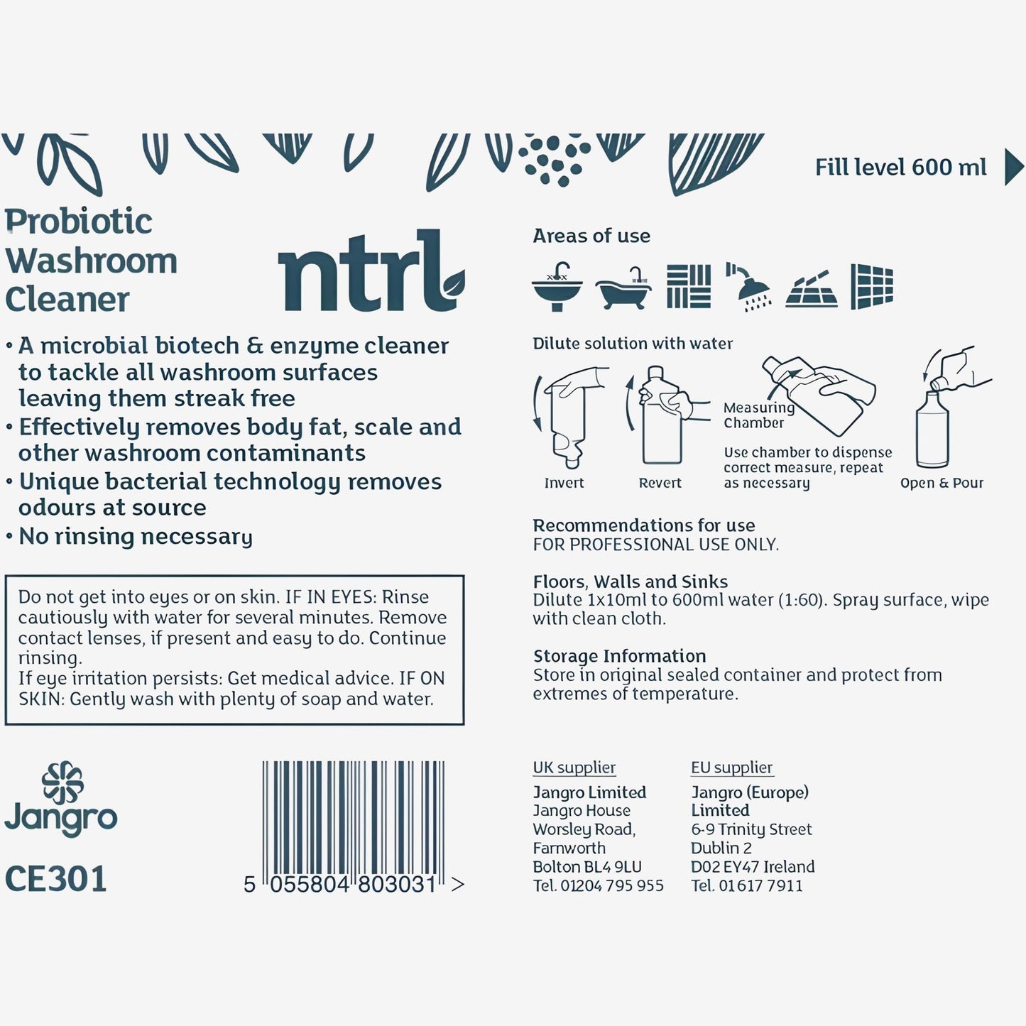 Refillable TS Bottle for Washroom Cleaner - 1L