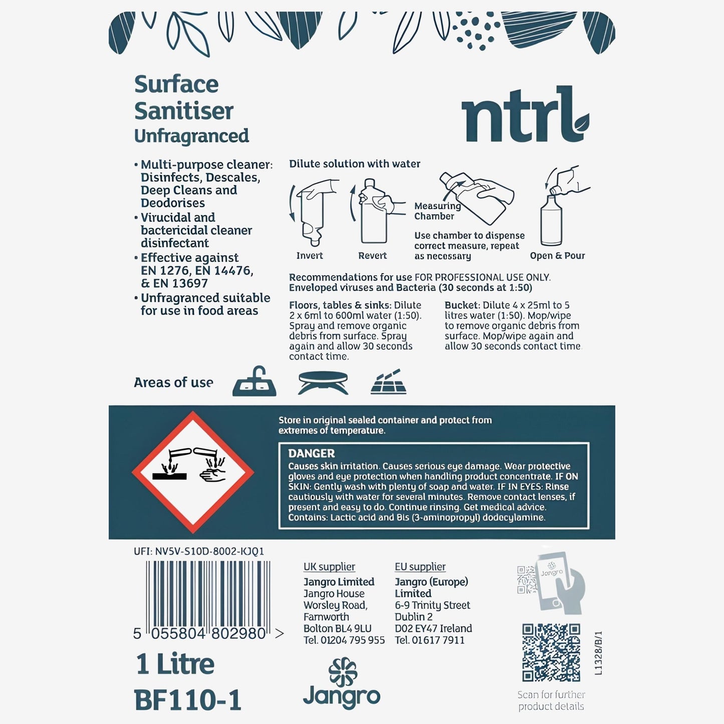 ntrl Sanitiser Unfragranced - 1L
